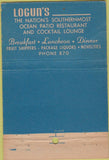 Matchbook Cover - Logun's Restaurant Key West FL CREASED 22 Strike Feature
