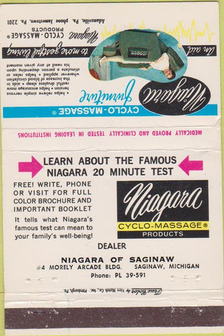 Matchbook Cover - Niagara Cyclo Massage Chair Saginaw MI 40 Strike
