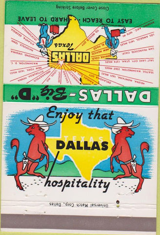Matchbook Cover - Dallas Texas Convention Bureau Tourism TX 40 Strike