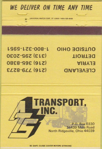 Matchbook Cover - ATS Transport Trucking North Ridgeville OH 40 Strike