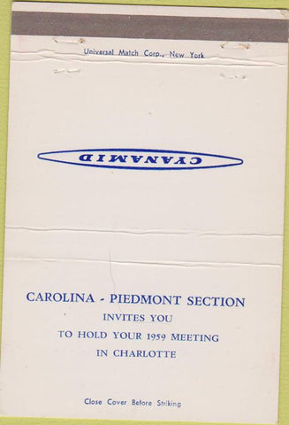 Matchbook Cover - Cyanamid Carolia Piedmont Section 1959 Charlotte NC 40 Strike