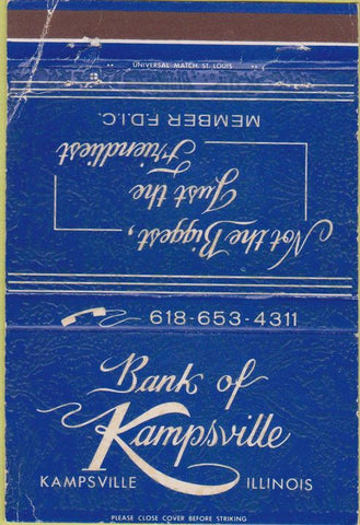 Matchbook Cover - Bank of Kampsville IL WORN 40 Strike