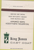 Matchbook Cover - King James Cast Coat Barton Paper Cheverly MD 40 Strike