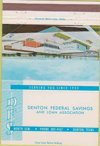 Matchbook Cover - Denton Federal Savings TX 40 Strike
