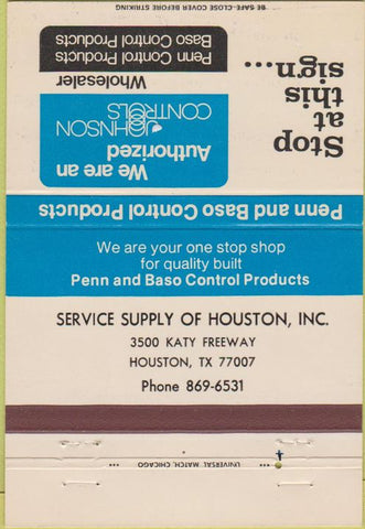 Matchbook Cover - Johnson Controls Air Conditioning Houston TX 40 Strike