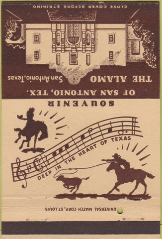Matchbook Cover - San Antonio TX Souvenir Alamo postcard 40 Strike