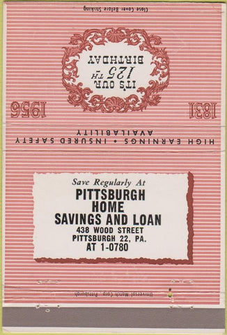 Matchbook Cover - Pittsburgh Home Savings Loan PA 40 Strike