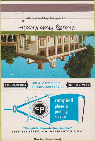 Matchbook Cover - Campbell Photo Printing Washington DC 40 Strike