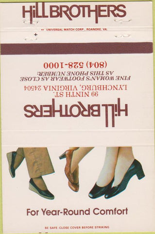 Matchbook Cover - Hill Brothers Shoes Lynchburg VA 40 Strike