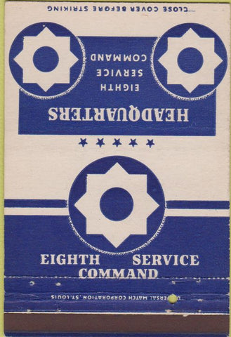 Matchbook Cover - Eight Service Command military postcard 40 Strike
