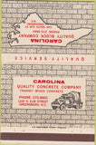 Matchbook Cover - Carolina Quality Block concrete Greensboro NC 40 Strike