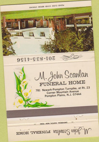 Matchbook Cover - Scanlan Funeral Home Pompton Plains NJ 40 Strike