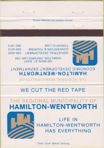 Matchbook Cover - Hamilton Wentworth Economic Development ON 40 Strike