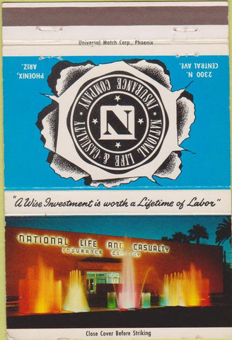 Matchbook Cover - National Life Casualty Insurance Phoenix AZ 40 Strike