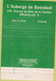 Matchbook Cover - L'Auberge de Boendael Brussels 40 Strike