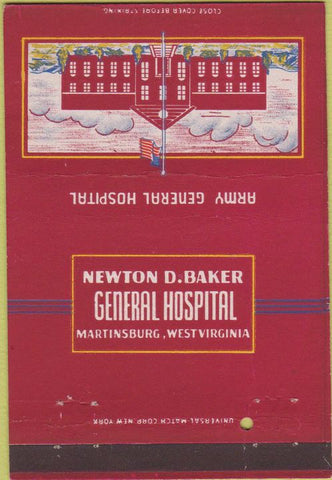 Matchbook Cover - Newton Baker Hospital Martinsburg WV WEAR postcard 40 Strike