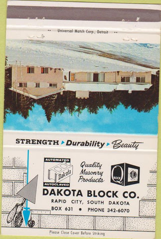 Matchbook Cover - Dakota Block CO Rapid City SD cinder cement 40 Strike