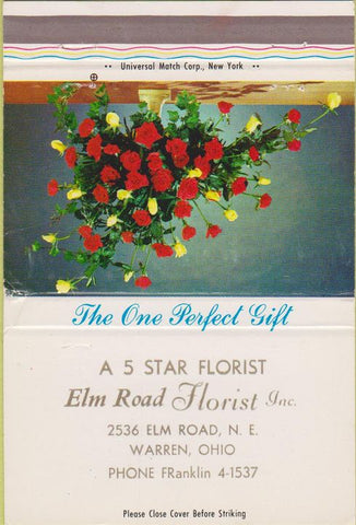 Matchbook Cover - Elm Road Florist Flowers Warren OH 40 Strike