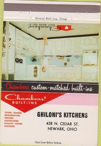 Matchbook Cover - Chambers Cabinets girlie Newark OH Ghiloni's 40 Strike