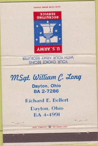 Matchbook Cover - US Army Recruiting Dayton OH William Long 40 Strike