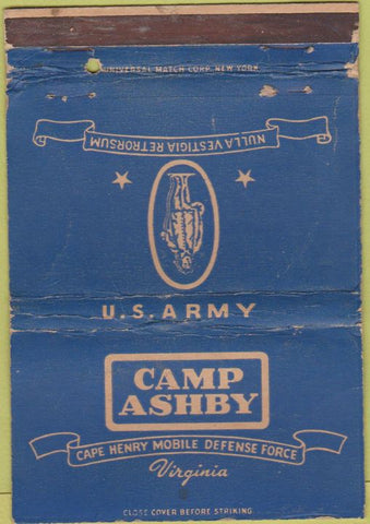 Matchbook Cover - Camp Ashby VA military postcard WORN 40 Strike