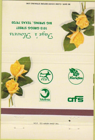 Matchbook Cover - Faye's Flowers FTD Big Spring TX 40 Strike