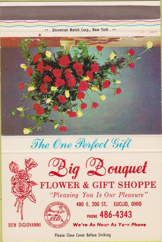 Matchbook Cover - Big Bouquet Flower Gilf Euclid OH 40 Strike