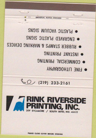 Matchbook Cover - Rink Riverside Printing South Bend IN 40 Strike