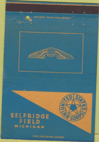 Matchbook Cover - US Air Corps Selfridge Field MI postcard blue box 40 Strike