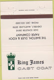 Matchbook Cover - King James Cast Coat Paper Richmond VA 40 Strike