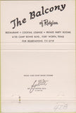 Matchbook Cover - The Balcony of Ridglea Fort Worth TX 40 Strike