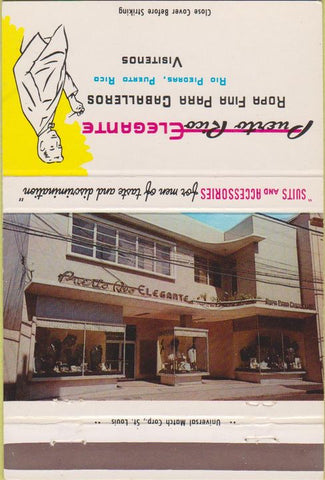 Matchbook Cover - Puerto Rico Elegante Men's Suits Visitenos PR 40 Strike