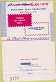Matchbook Cover - Puerto Rico Elegante Men's Suits Visitenos PR 40 Strike