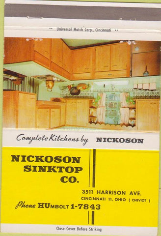 Matchbook Cover - Nickoson Sinktps Co Cincinnati OH kitchens 40 Strike