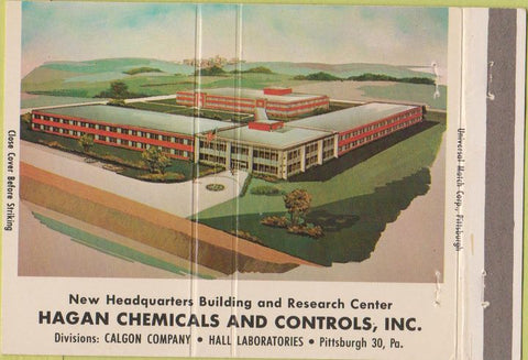 Matchbook Cover - Hagan Chemicals Controls Pittsburgh PA Calgon 40 Strike