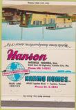 Matchbook Cover - Hanson Mobile Homes Topeka KS Trailers 40 Strike