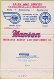 Matchbook Cover - Hanson Mobile Homes Topeka KS Trailers 40 Strike