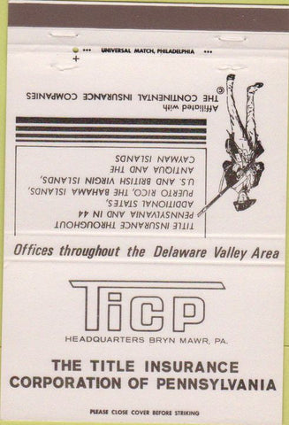 Matchbook Cover - Title Insurance Corp of Pennsylvania PA 40 Strike
