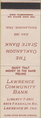 Matchbook Cover - Oaklandon State Bank IN SAMPLE