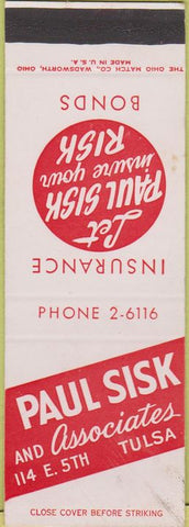 Matchbook Cover - Paul Sisk Insurance Tulsa OK SAMPLE