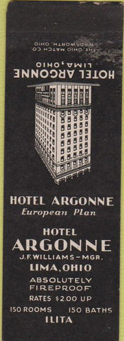 Matchbook Cover - Hotel Argonne Lima OH SAMPLE