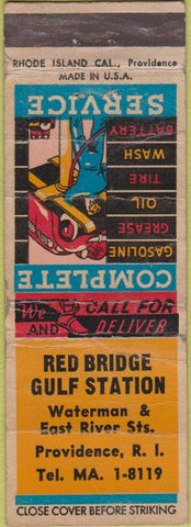 Matchbook Cover - Red Bridge Gulf oil gas Providence RI WORN CREASES