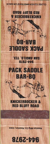 Matchbook Cover - Pack Saddle BBQ San Angelo TX
