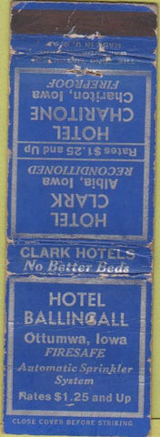 Matchbook Cover - Hotel Ballingall Ottuma IA POOR