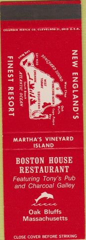 Matchbook Cover - Boston House Restaurant Oak Bluffa MA SAMPLE