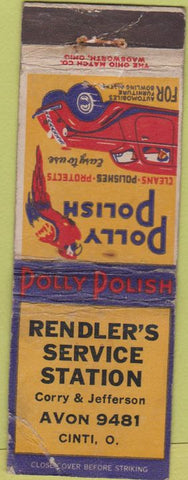 Matchbook Cover - Rendler's Service oil gas Cincinnati OH WORN