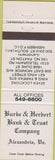 Matchbook Cover - Burke Herbert Bank Trust Alexandria VA