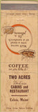 Matchbook Cover - Two Acres Cabins Restaurant Calais ME