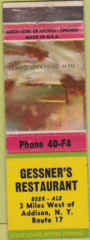 Matchbook Cover - Gessner's Restaurant Addison NY