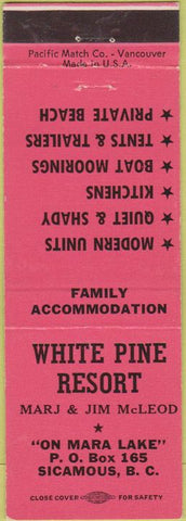 Matchbook Cover - White Pine Resort Sicamous BC